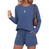 Ekouaer Women’s Lounge Sets Pajamas 2026 Fall Long Sleeve Top&Shorts XS-XXL | Matching 2 Piece Sets,Fall outfits,Loungewear for Travel,Vacation,Airport,Home,Daily Wear,Shorts with Pockets(Blue)