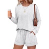 Ekouaer Women’s Lounge Sets Pajamas 2026 Fall Long Sleeve Top&Shorts XS-XXL | Matching 2 Piece Sets,Fall outfits,Loungewear for Travel,Vacation,Airport,Home,Daily Wear,Shorts with Pockets(Light Grey)