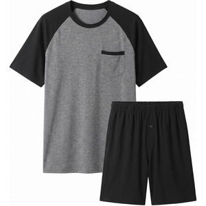 Ekouaer Mens Pajamas Set Bamboo Viscose Short Sleeve Pjs Sets | Soft Moisture Wicking Lightweight, Summer Button Fly Sleepwear with Pockets for lounging at home Running Reading(Black Grey)