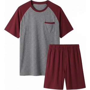 Ekouaer Mens Pajamas Set Bamboo Viscose Short Sleeve Pjs Sets | Soft Moisture Wicking Lightweight, Summer Button Fly Sleepwear with Pockets for lounging at home Running Reading(Red Grey)