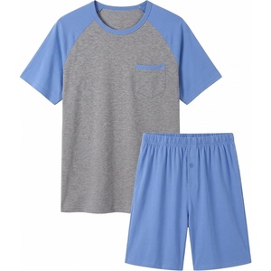 Ekouaer Mens Pajamas Set Bamboo Viscose Short Sleeve Pjs Sets | Soft Moisture Wicking Lightweight, Summer Button Fly Sleepwear with Pockets for lounging at home Running Reading(Light Blue Grey)