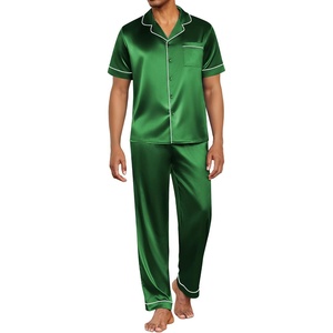 Ekouaer Mens Satin Pajama Set Short Sleeve Button Down Sleepwear with Pant | Soft Cozy, Summer Fall, Elastic Waist Long Pants, Pocket, Casual Loungewear Silk Satin Pjs for Casual Daily Wear(Green)