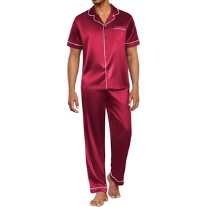Ekouaer Mens Satin Pajama Set Short Sleeve Button Down Sleepwear with Pant | Soft Cozy, Summer Fall, Elastic Waist Long Pants, Pocket, Casual Loungewear Silk Satin Pjs for Casual Daily Wear(Red)