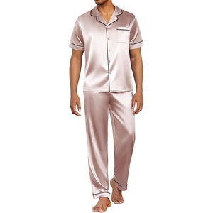 Ekouaer Mens Satin Pajama Set Short Sleeve Button Down Sleepwear with Pant | Soft Cozy, Summer Fall, Elastic Waist Long Pants, Pocket, Casual Loungewear Silk Satin Pjs for Casual Daily Wear(Champagne)