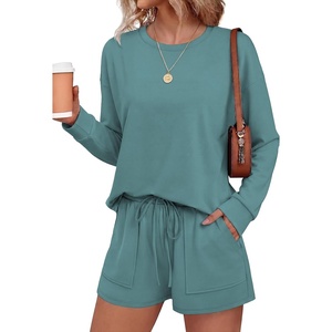 Ekouaer Women’s Lounge Sets Pajamas 2026 Fall Long Sleeve Top&Shorts XS-XXL | Matching 2 Piece Sets,Fall outfits,Loungewear for Travel,Vacation,Airport,Home,Daily Wear,Shorts with Pockets(Sage Greeen)