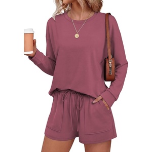 Ekouaer Women’s Lounge Sets Pajamas 2026 Fall Long Sleeve Top&Shorts XS-XXL | Matching 2 Piece Sets,Fall outfits,Loungewear for Travel,Vacation,Airport,Home,Daily Wear,Shorts with Pockets(Old Rose)
