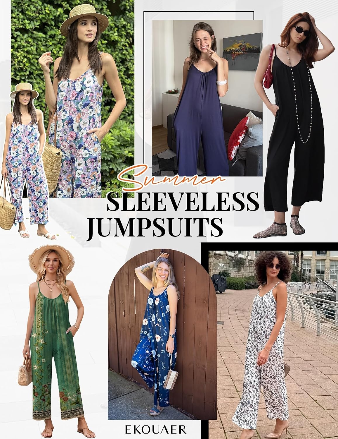 image:imageBoho Jumpsuit for Women Wide Leg Loose Romper Sleeveless Summer Overall Adjustable Spaghetti Strap Loose Fit Summer Jumper Casual One Piece JumpsuitsBlack