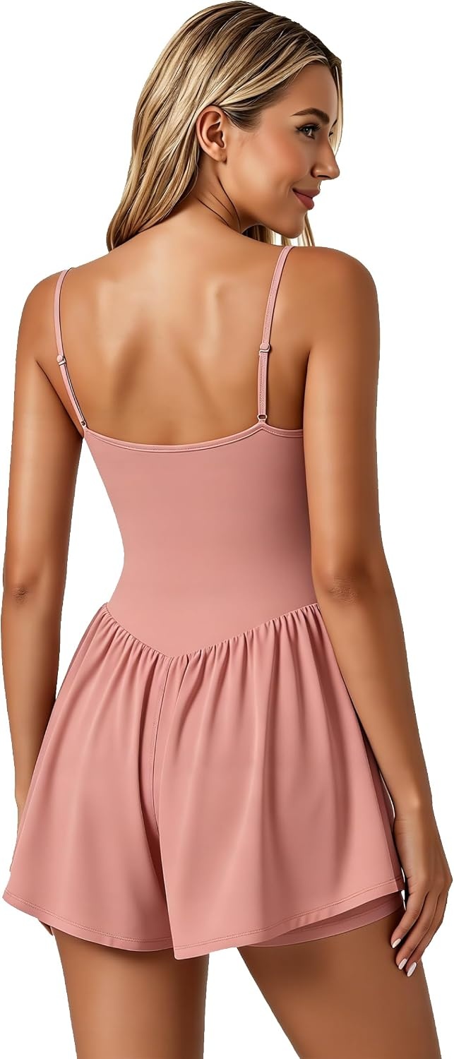 image:imageEkouaer Womens Summer Sleeveless Workout Rompers Athletic Jumpsuit Shorts Double Lined Shorts One Piece Summer Wear Slim Fit Fashion Gym Yoga ClothesDark Pink