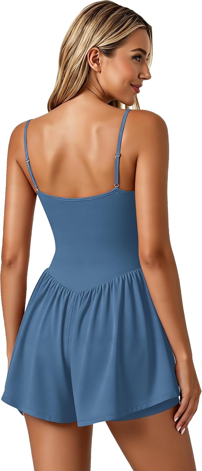 image:imageEkouaer Womens Summer Sleeveless Workout Rompers Athletic Jumpsuit Shorts Double Lined Shorts One Piece Summer Wear Slim Fit Fashion Gym Yoga ClothesBlue