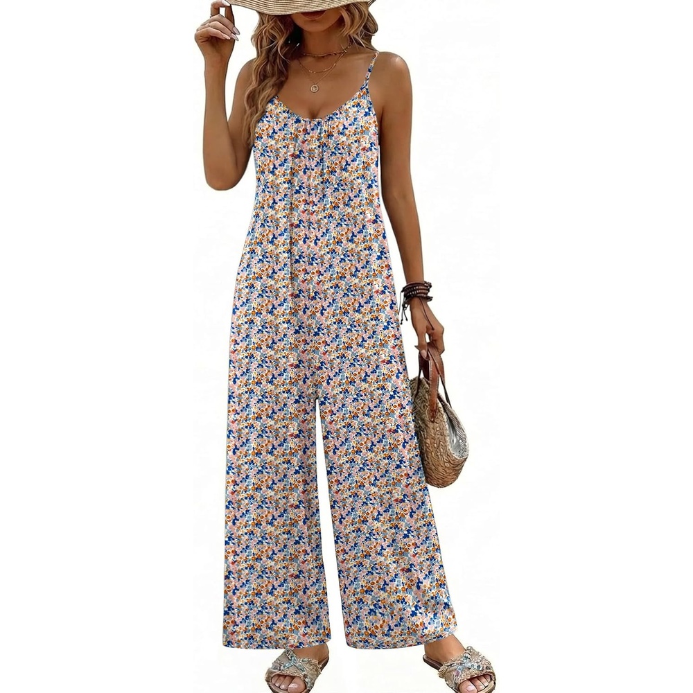 image:imageBoho Jumpsuit for Women Wide Leg Loose Romper Sleeveless Summer Overall  Adjustable Spaghetti Strap Loose Fit Summer Jumper Casual One Piece JumpsuitsFloral Print 3