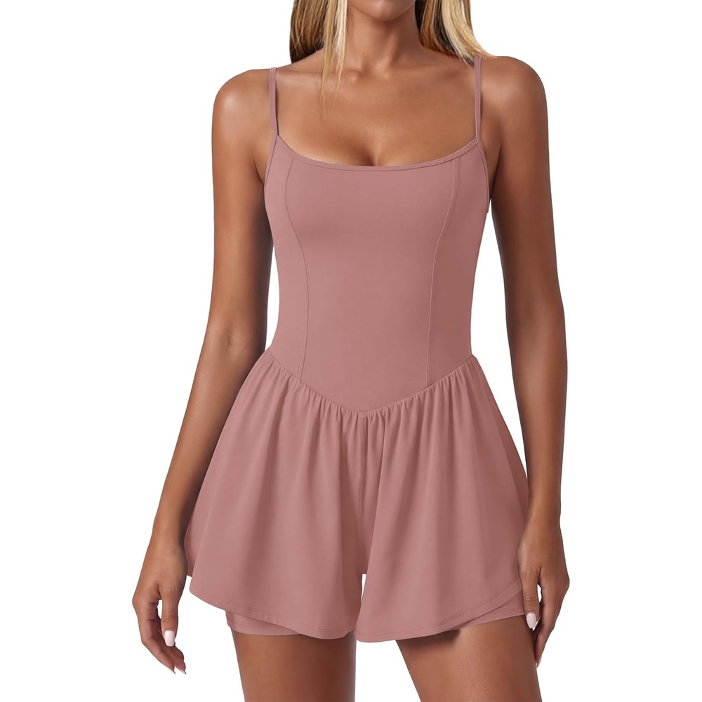 image:imageEkouaer Womens Summer Sleeveless Workout Rompers Athletic Jumpsuit Shorts  Double Lined Shorts One Piece Summer Wear Slim Fit Fashion Gym Yoga ClothesDark Pink