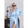 Ekouaer Silk Robes for Women Long Satin Kimono Bathrobe Sexy Bridal Robe | Shawl Collar, Bride Wedding Party Robe, Long Sleeve, V-neck, Full Length, Lightweight Sleepwear(Light Blue)