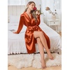 Ekouaer Silk Robes for Women Long Satin Kimono Bathrobe Sexy Bridal Robe | Shawl Collar, Bride Wedding Party Robe, Long Sleeve, V-neck, Full Length, Lightweight Sleepwear(Burnt Orange)