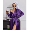Ekouaer Silk Robes for Women Long Satin Kimono Bathrobe Sexy Bridal Robe | Shawl Collar, Bride Wedding Party Robe, Long Sleeve, V-neck, Full Length, Lightweight Sleepwear(Deep Purple)