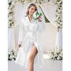 Ekouaer Silk Robes for Women Long Satin Kimono Bathrobe Sexy Bridal Robe | Shawl Collar, Bride Wedding Party Robe, Long Sleeve, V-neck, Full Length, Lightweight Sleepwear(White)