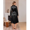 Ekouaer Silk Robes for Women Long Satin Kimono Bathrobe Sexy Bridal Robe | Shawl Collar, Bride Wedding Party Robe, Long Sleeve, V-neck, Full Length, Lightweight Sleepwear(Black)