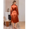 Ekouaer Silk Robes for Women Long Satin Kimono Bathrobe Sexy Bridal Robe | Shawl Collar, Bride Wedding Party Robe, Long Sleeve, V-neck, Full Length, Lightweight Sleepwear(Burnt Orange)