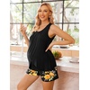 Ekouaer Women Maternity Nursing Pajama Set Breastfeeding Sleepwear Double Layer Sleeveless Top & Shorts Pregnancy PJS(Black Floral)
