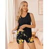 Ekouaer Women Maternity Nursing Pajama Set Breastfeeding Sleepwear Double Layer Sleeveless Top & Shorts Pregnancy PJS(Black Floral)