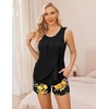 Ekouaer Women Maternity Nursing Pajama Set Breastfeeding Sleepwear Double Layer Sleeveless Top & Shorts Pregnancy PJS(Black Floral)