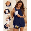 Ekouaer Women Maternity Nursing Pajama Set Breastfeeding Sleepwear Double Layer Sleeveless Top & Shorts Pregnancy PJS(Floral Navy Blue)