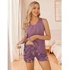 Ekouaer Women Maternity Nursing Pajama Set Breastfeeding Sleepwear Double Layer Sleeveless Top & Shorts Pregnancy PJS(Floral Purplish-red)