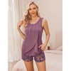 Ekouaer Women Maternity Nursing Pajama Set Breastfeeding Sleepwear Double Layer Sleeveless Top & Shorts Pregnancy PJS(Floral Purplish-red)