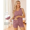 Ekouaer Women Maternity Nursing Pajama Set Breastfeeding Sleepwear Double Layer Sleeveless Top & Shorts Pregnancy PJS(Gray Purple Red)