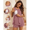 Ekouaer Women Maternity Nursing Pajama Set Breastfeeding Sleepwear Double Layer Sleeveless Top & Shorts Pregnancy PJS(Gray Purple Red)
