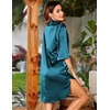 Ekouaer Womens Satin Button Down Nightshirt 3/4 Sleeve Boyfriend Nightgown | Notch Collar Sleepshirt, Satin Slip Pajama Dress, Sexy Outdoor Shirt Dress, Bridal Party Gown, Pajama Party Nightwear S-3Xl(Peacock Blue)