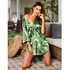 Ekouaer Womens Satin Button Down Nightshirt 3/4 Sleeve Boyfriend Nightgown | Notch Collar Sleepshirt, Satin Slip Pajama Dress, Sexy Outdoor Shirt Dress, Bridal Party Gown, Pajama Party Nightwear S-3Xl(Hawaiian Leaves White)