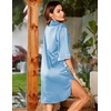 Ekouaer Womens Satin Button Down Nightshirt 3/4 Sleeve Boyfriend Nightgown | Notch Collar Sleepshirt, Satin Slip Pajama Dress, Sexy Outdoor Shirt Dress, Bridal Party Gown, Pajama Party Nightwear S-3Xl(Clear Blue)