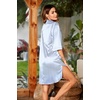 Ekouaer Womens Satin Button Down Nightshirt 3/4 Sleeve Boyfriend Nightgown | Notch Collar Sleepshirt, Satin Slip Pajama Dress, Sexy Outdoor Shirt Dress, Bridal Party Gown, Pajama Party Nightwear S-3Xl(Blue Strip)