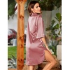 Ekouaer Womens Satin Button Down Nightshirt 3/4 Sleeve Boyfriend Nightgown | Notch Collar Sleepshirt, Satin Slip Pajama Dress, Sexy Outdoor Shirt Dress, Bridal Party Gown, Pajama Party Nightwear S-3Xl(Deep Pink)