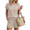 Ekouaer Rompers for Women Ribbed Knit Short Jumpsuit 2026 Summer Casual Vacation Outfits(Light Khaki)