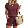 Ekouaer Rompers for Women Ribbed Knit Short Jumpsuit 2026 Summer Casual Vacation Outfits(Wine Red)
