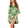 Ekouaer Womens Satin Button Down Nightshirt 3/4 Sleeve Boyfriend Nightgown | Notch Collar Sleepshirt, Satin Slip Pajama Dress, Sexy Outdoor Shirt Dress, Bridal Party Gown, Pajama Party Nightwear S-3Xl(Hawaiian Leaves White)