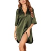Ekouaer Womens Satin Button Down Nightshirt 3/4 Sleeve Boyfriend Nightgown | Notch Collar Sleepshirt, Satin Slip Pajama Dress, Sexy Outdoor Shirt Dress, Bridal Party Gown, Pajama Party Nightwear S-3Xl(Army Green)