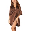 Ekouaer Womens Satin Button Down Nightshirt 3/4 Sleeve Boyfriend Nightgown | Notch Collar Sleepshirt, Satin Slip Pajama Dress, Sexy Outdoor Shirt Dress, Bridal Party Gown, Pajama Party Nightwear S-3Xl(Clay)