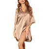 Ekouaer Womens Satin Button Down Nightshirt 3/4 Sleeve Boyfriend Nightgown | Notch Collar Sleepshirt, Satin Slip Pajama Dress, Sexy Outdoor Shirt Dress, Bridal Party Gown, Pajama Party Nightwear S-3Xl(Khaki)