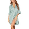 Ekouaer Womens Satin Button Down Nightshirt 3/4 Sleeve Boyfriend Nightgown | Notch Collar Sleepshirt, Satin Slip Pajama Dress, Sexy Outdoor Shirt Dress, Bridal Party Gown, Pajama Party Nightwear S-3Xl(Stripes Ice Green)