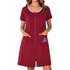 Ekouaer Zip Up Robes for Women Zipper House Coat Short Bathrobes Nightgown | Lightweight, Short Sleeves, Summer, Fashion Zip Front Robes with Pockets 2026(Wine Red)
