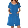 Ekouaer Zip Up Robes for Women Zipper House Coat Short Bathrobes Nightgown | Lightweight, Short Sleeves, Summer, Fashion Zip Front Robes with Pockets 2026(Deep Sky Blue)
