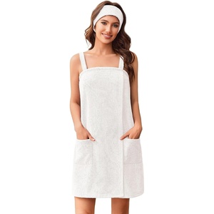 Ekouaer Towel Robe for Women Short Spa Bath Wrap Towel Wrap Shower Robe | Absorbent Material, Headband, Strap, Pockets(White)