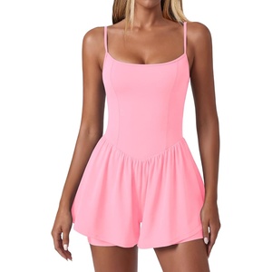 Ekouaer Womens Summer Sleeveless Workout Rompers Athletic Jumpsuit Shorts | Double Lined Shorts One Piece, Summer Wear, Slim Fit, Fashion Gym Yoga Clothes(Pink)