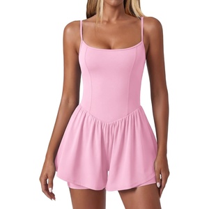 Ekouaer Womens Summer Sleeveless Workout Rompers Athletic Jumpsuit Shorts | Double Lined Shorts One Piece, Summer Wear, Slim Fit, Fashion Gym Yoga Clothes(Light Pink)
