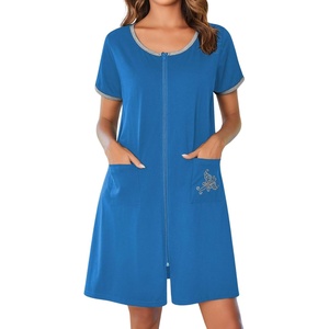 Ekouaer Zip Up Robes for Women Zipper House Coat Short Bathrobes Nightgown | Lightweight, Short Sleeves, Summer, Fashion Zip Front Robes with Pockets 2026(Deep Sky Blue)