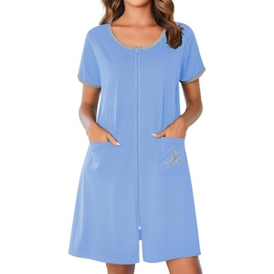 Ekouaer Zip Up Robes for Women Zipper House Coat Short Bathrobes Nightgown | Lightweight, Short Sleeves, Summer, Fashion Zip Front Robes with Pockets 2026(Sky Blue)
