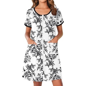 Ekouaer Zip Up Robes for Women Zipper House Coat Short Bathrobes Nightgown | Lightweight, Short Sleeves, Summer, Fashion Zip Front Robes with Pockets 2026(Floral White)