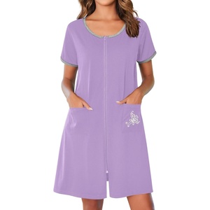 Ekouaer Zip Up Robes for Women Zipper House Coat Short Bathrobes Nightgown | Lightweight, Short Sleeves, Summer, Fashion Zip Front Robes with Pockets 2026(Lavender)